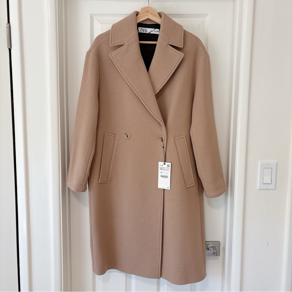 Zara Double-Breasted lapel collar Coat in Camel